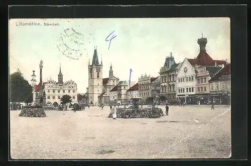 AK Leitmeritz / Litomerice, Marktplatz mit Geschäften