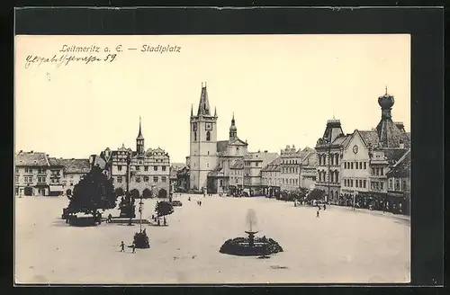 AK Leitmeritz / Litomerice, Stadtplatz mit Geschäften