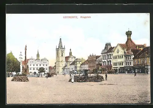 AK Leitmeritz / Litomerice, Ringplatz mit Denkmal