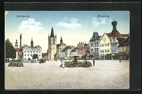 AK Leitmeritz / Litomerice, Ringplatz mit Kirche