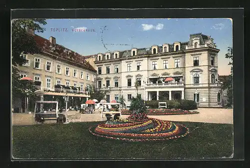 AK Teplitz Schönau / Teplice, Herrenhaus mit Garten