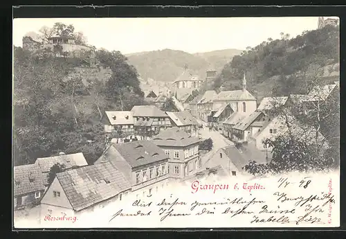 AK Graupen /Teplitz, Strassenpartie im Ort, Rosenburg