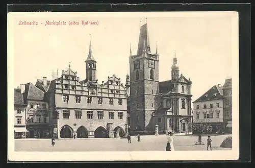 AK Leitmeritz / Litomerice, Altes Rathaus am Marktplatz