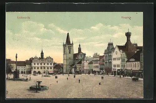 AK Leitmeritz / Litomerice, Menschen auf dem Ringplatz