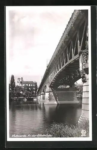 AK Leitmeritz / Litomerice, Partie an der Elbebrücke