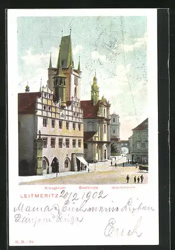 AK Leitmeritz / Litomerice, Kreiskirche, Stadtkirche, Jesuitenkirche