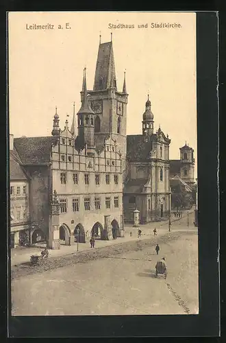 AK Leitmeritz / Litomerice, Stadthaus und Stadtkirche