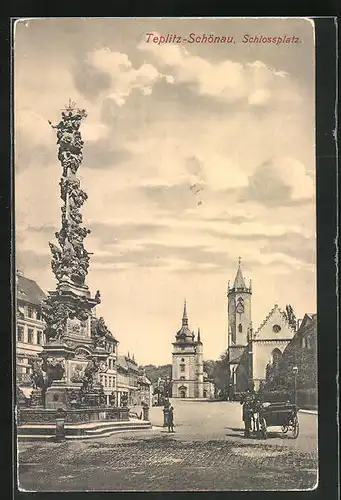 AK Teplitz Schönau / Teplice, Denkmal auf Schlossplatz