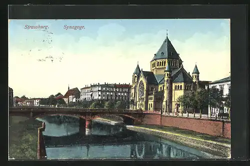 AK Strassburg, Flusspartie mit Synagoge