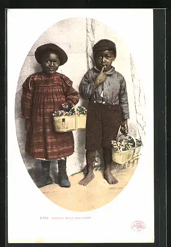 AK Kleine afrikanische Kinder mit Blumenkörben