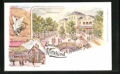 Lithographie Halle a. S., Soolbad Wittekind, Trinkhalle