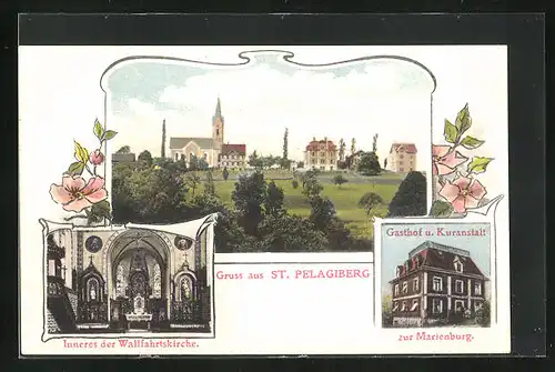 AK St. Pelagiberg, Gasthof u. Kuranstalt zur Marienburg, Innenansicht der Wallfahrtskirche