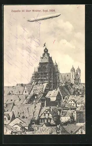 AK Wetzlar, Zeppelin über der Stadt, Sept. 1909