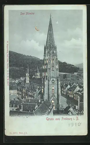 Mondschein-AK Freiburg i. B., Das Münster bei Nacht, Halt gegen das Licht