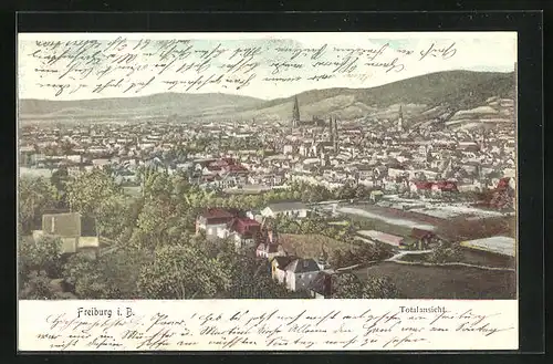 AK Freiburg i. B., Blick auf Stadt aus der Vogelschau