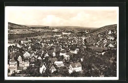 AK Obertürkheim, Teilansicht des Ortes mit Fluss