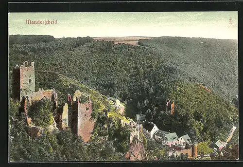 AK Manderscheid, Burgruine aus der Vogelschau