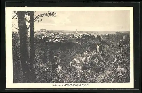 AK Manderscheid /Eifel, Totalansicht mit Ruine