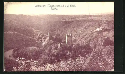 AK Manderscheid /Eifel, Ruine aus der Vogelschau