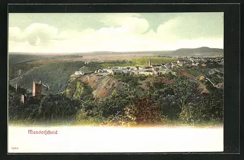 AK Manderscheid /Eifel, Totalansicht mit Ruine