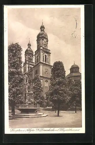 AK Kempten /Allgäu, St. Lorenzkirche mit Hildegardsbrunnen