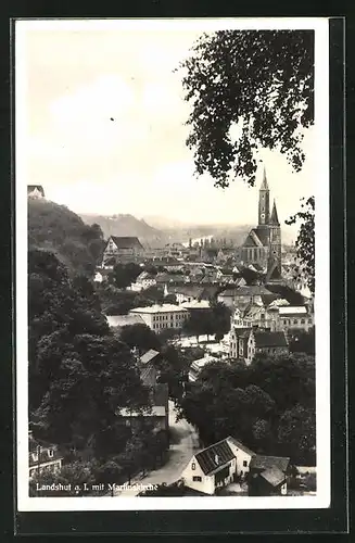 AK Landshut a. I., Ortspartie aus der Vogelschau mit Martinskirche