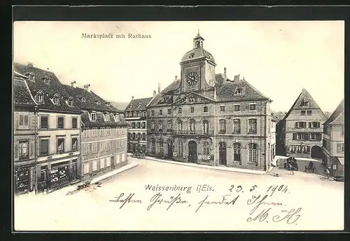 AK Weissenburg i. Els., Marktplatz am Rathaus