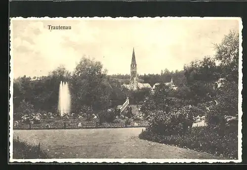 AK Trautenau / Trutnov, Blick auf Kirche vom Park aus