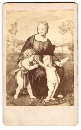 Fotografie unbekannter Fotograf und Ort, Gemälde: Madonna del Cardellino nach Raphael