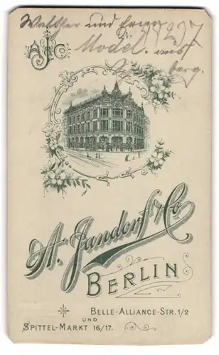 Fotografie A. Jandorf & Co., Berlin, Belle-Alliance-Str. 1 /2, Ansicht Berlin, Eckgebäude des Fotografischen Ateliers