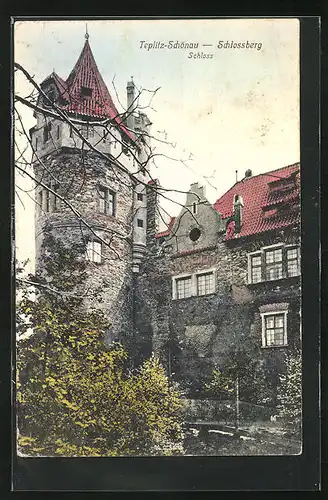 AK Teplitz Schönau / Teplice, Schloss auf dem Schlossberg, Turm