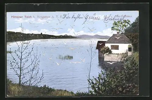 AK Neugarten b. Leipa, Bootshaus am Hirnsner Teich