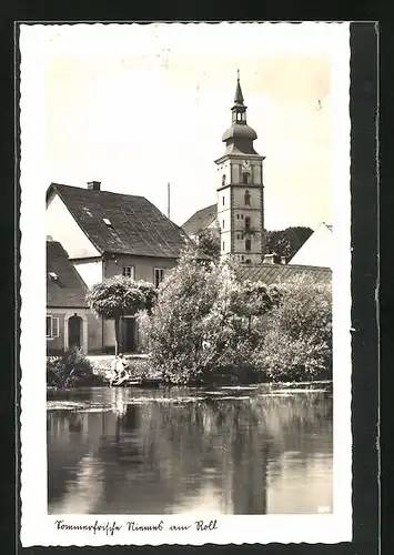 AK Niemes am Roll, Blick vom Wasser zur Kirche