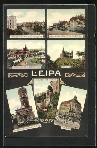 AK Leipa / Ceska Lipa, Cafe Union, Restaurant auf dem Kahlenberg, Kaiser-Franz-Josef-Strasse