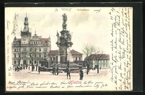 AK Kladno, Radnice, Rathaus und Pestsäule