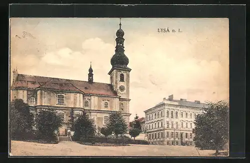 AK Lissa / Lysa, Kostel a skola, Kirche und Schule