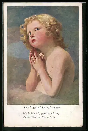 Künstler-AK Kindergebet in Kriegszeit