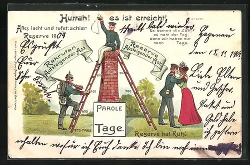 Lithographie Rekruten auf aufsteigendem Ast, Reserve auf Absteigendem