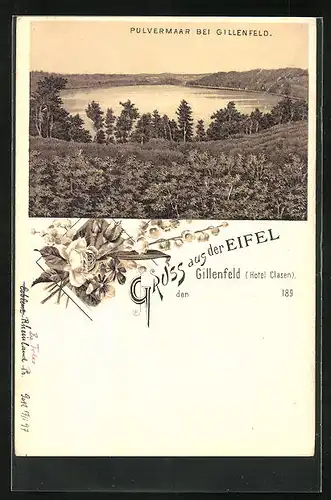 Lithographie Gillenfeld, Blick auf das Pulvermaar