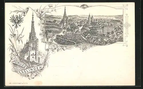 Lithographie Esslingen, Münster, Totalansicht