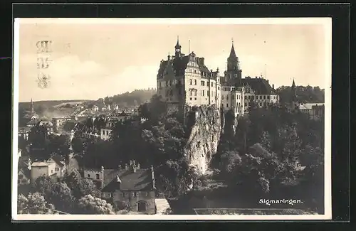 AK Sigmaringen, Ortspartie mit Schloss