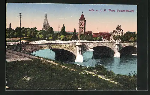 AK Ulm /Donau, Neue Donaubrücke gegen Münster