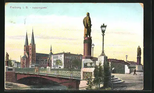 AK Freiburg i. B., Kaiserbrücke mit Statuen