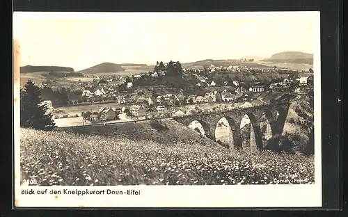 AK Daun /Eifel, Blick auf Kneippkurort mit Viadukt