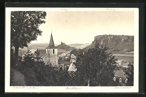 AK Gerolstein /Eifel, Blick auf Kirche und dahinterliegenden Auberg und Munterley