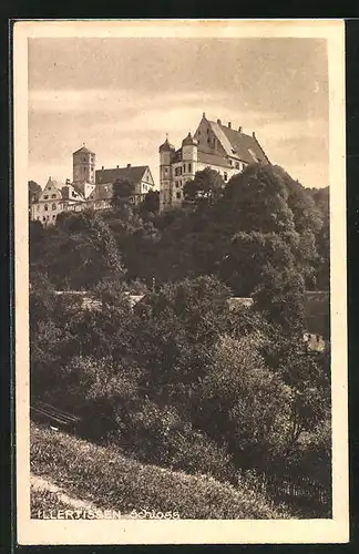 AK Illertissen, Das Schloss über die Baumspitzen fotografiert