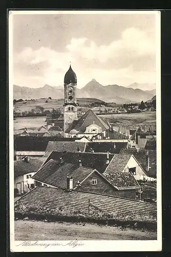 AK Nesselwang /Allgäu, Blick über Dächer zum Kirchturm