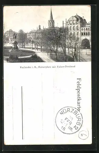 AK Karlsruhe i. B., Kaiserplatz mit Kaiser-Denkmal