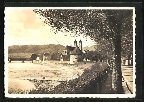 AK Säckingen /Rhein, Flusspartie zur Kirche