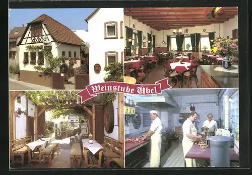AK Landau-Nussdorf, Restaurant Weinstube Übel, Walsheimer Strasse 13, Metzgerei und Speiseräume